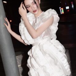 ชุดเดรส แต่งโบว์ สีขาว LOVELYN 2109 Size S BKK