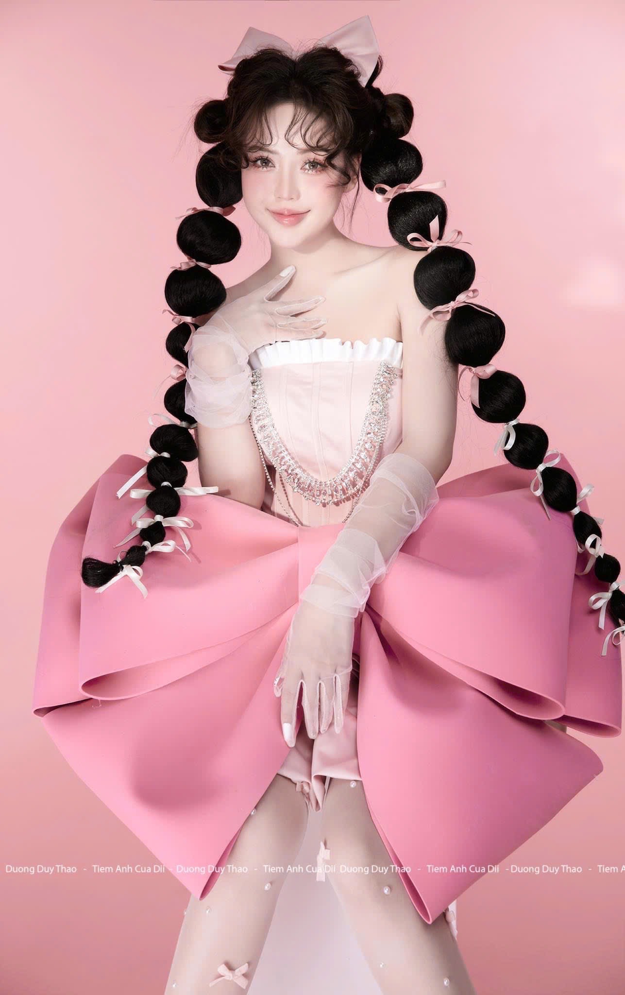 ชุดเดรส เกาะอก แต่งโบว์+เพชร สีชมพู สีบานเย็น 2112 Size S BKK - Image 11