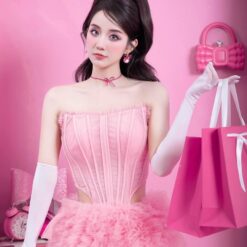 ชุดเซ็ท 3 ชิ้น เสื้อ+กระโปรง+ผ้าคลุม สีชมพู 4005 Size S BKK