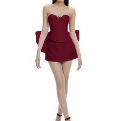 ชุดเซ็ท 3ชิ้น แต่งโบว์ แต่งเพชร สีแดง 4014 Size M BKK