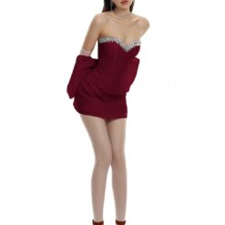 ชุดเซ็ท 3ชิ้น แต่งโบว์ แต่งเพชร สีแดง 4014 Size M BKK