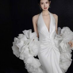 ชุดแต่งงาน ราตรียาว คล้องคอ สีขาว 3006 Size L-XL BKK