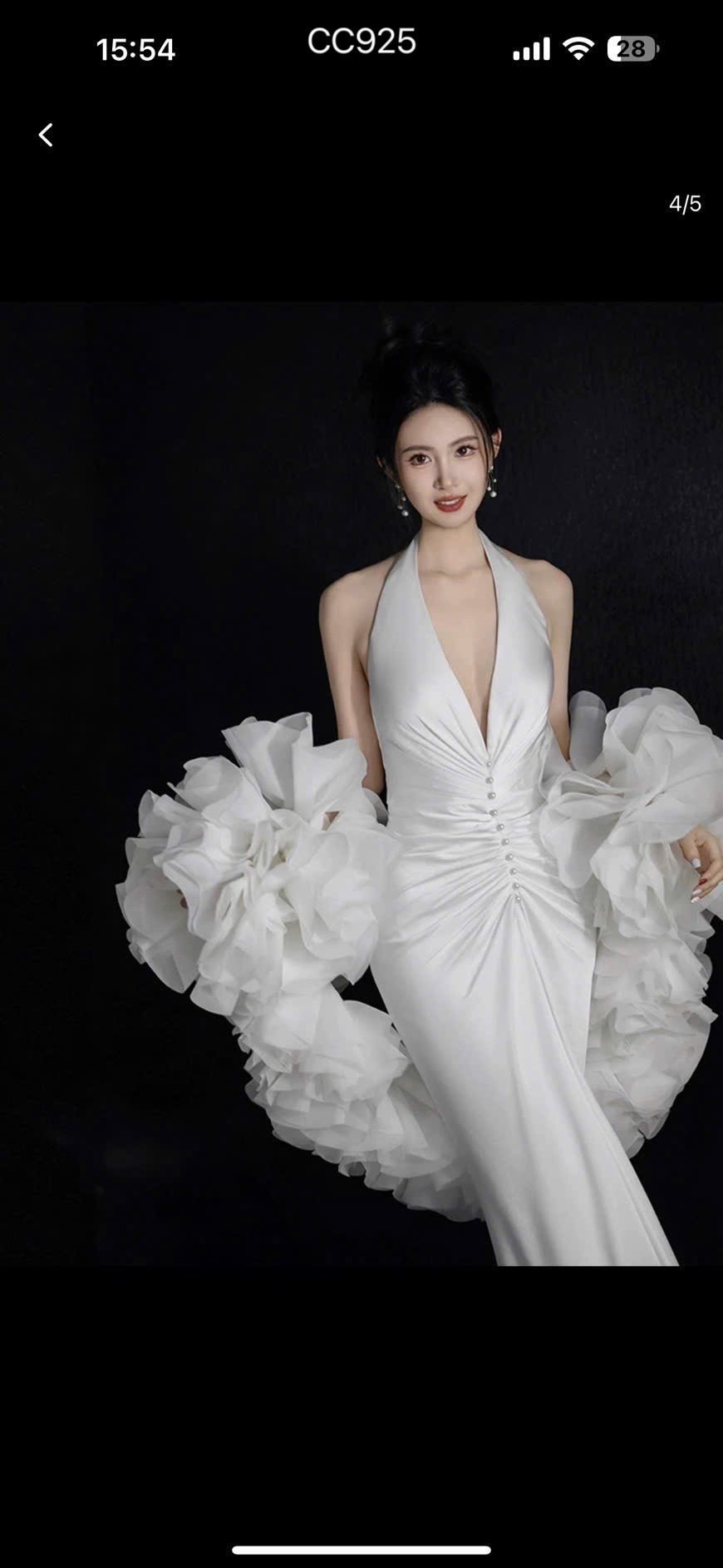 ชุดแต่งงาน ราตรียาว คล้องคอ สีขาว 3006 Size L-XL BKK - Image 2