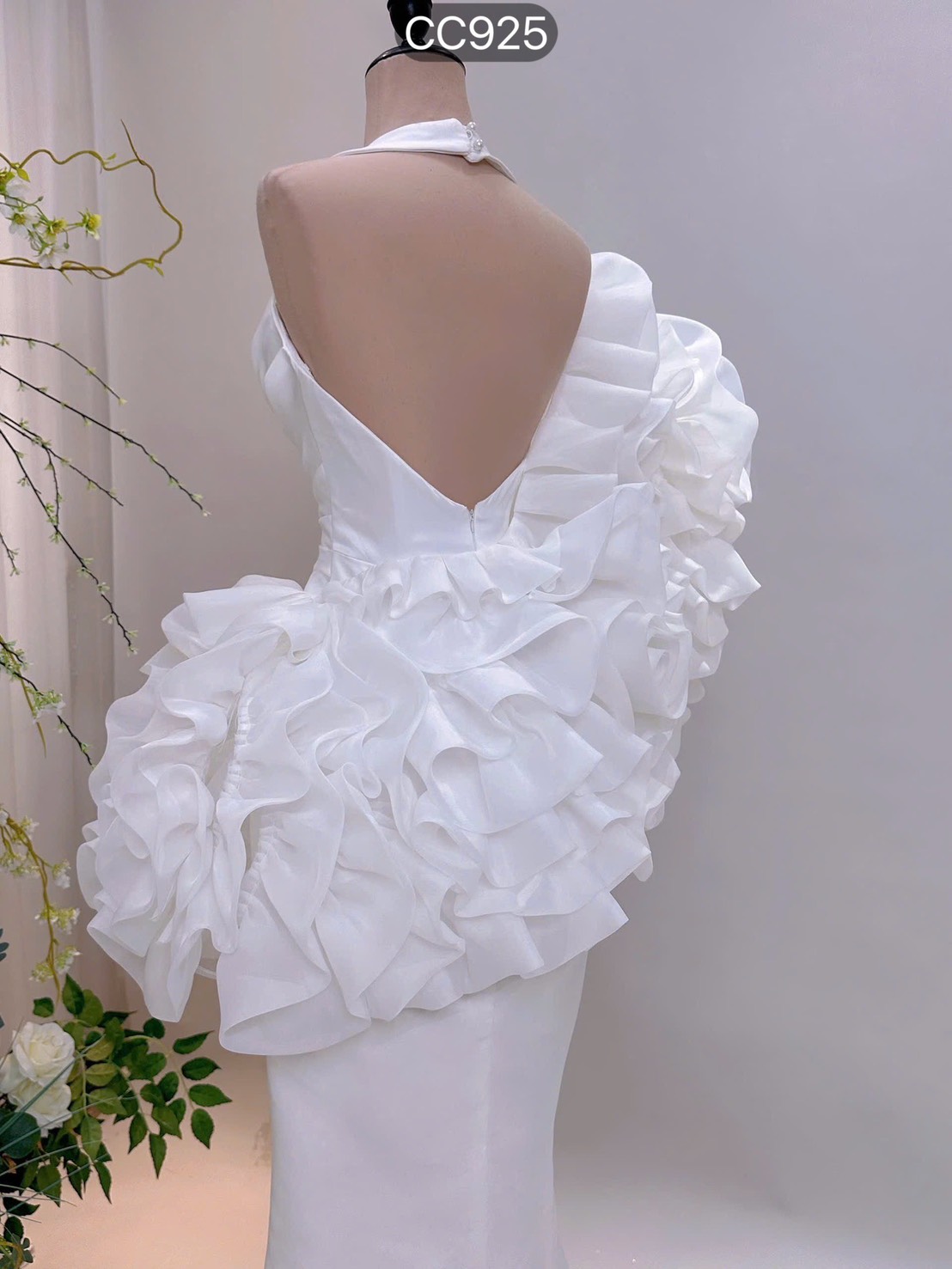 ชุดแต่งงาน ราตรียาว คล้องคอ สีขาว 3006 Size L-XL BKK - Image 6
