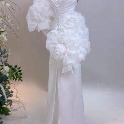 ชุดแต่งงาน ราตรียาว คล้องคอ สีขาว 3006 Size L-XL BKK