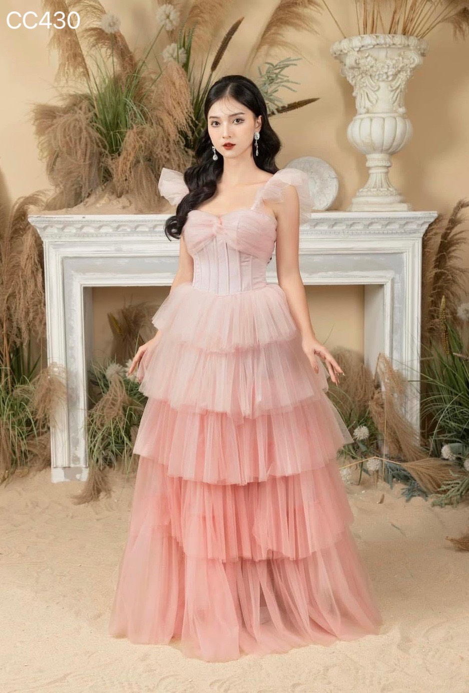 ชุดราตรียาว ทูโทน ฟูฟ่อง สีชมพู 3013 Size M