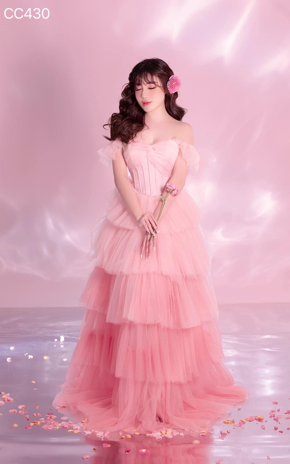 ชุดราตรียาว ทูโทน ฟูฟ่อง สีชมพู 3013 Size M - Image 2
