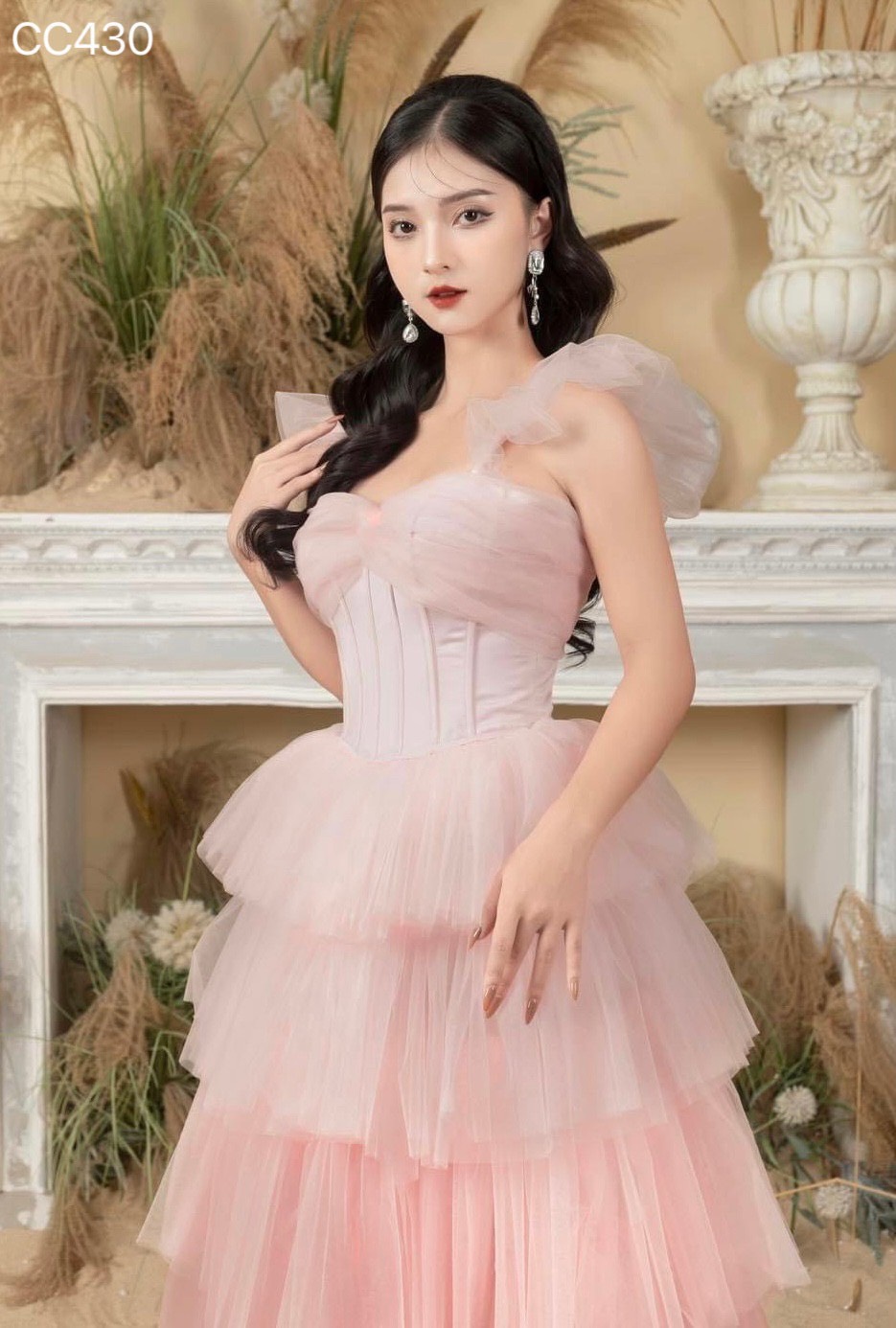 ชุดราตรียาว ทูโทน ฟูฟ่อง สีชมพู 3013 Size M - Image 4