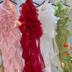 ชุดราตรียาว คล้องคอ หางยาว สีแดง 3014 Size S BKK