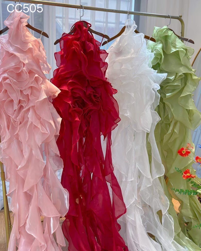 ชุดราตรียาว คล้องคอ หางยาว สีแดง 3014 Size S BKK - Image 5