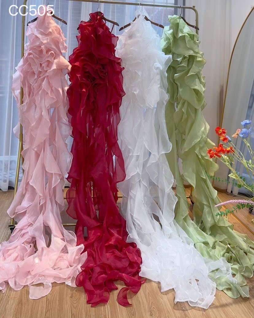 ชุดราตรียาว คล้องคอ หางยาว สีแดง 3014 Size S BKK - Image 6