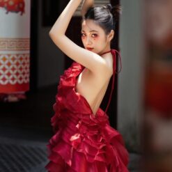 ชุดราตรียาว คล้องคอ หางยาว สีแดง 3014 Size S BKK