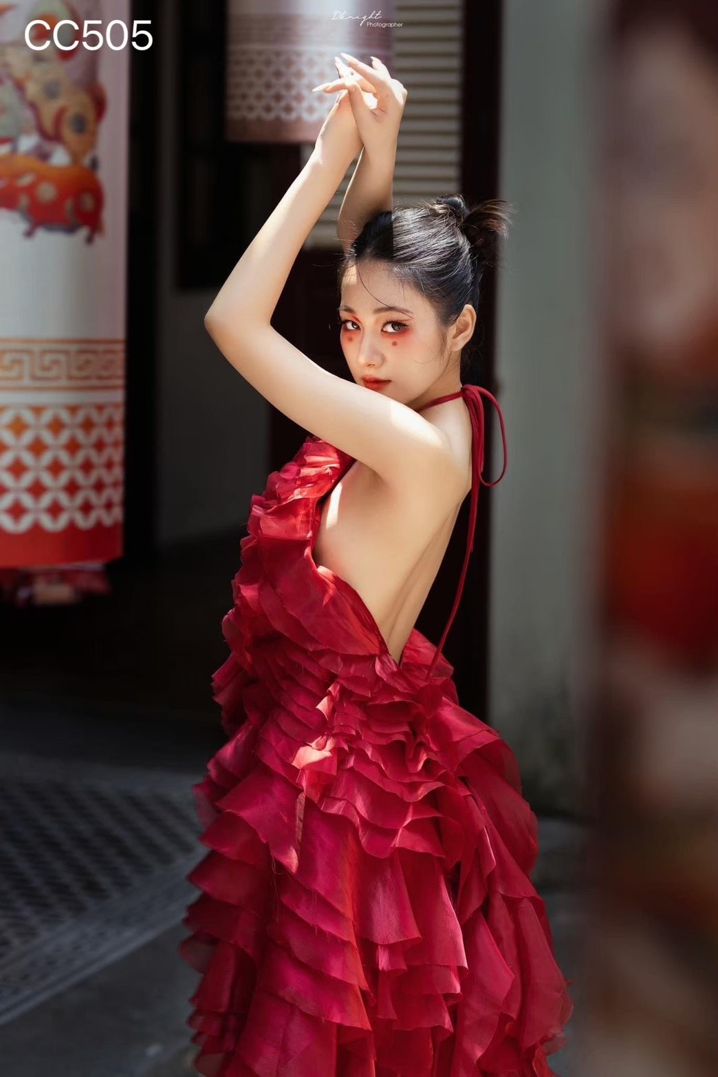 ชุดราตรียาว คล้องคอ หางยาว สีแดง 3014 Size S BKK - Image 4