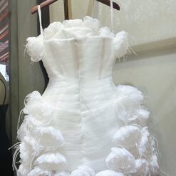 ชุดเดรส เกาะอก แต่งดอก สีขาว 2094 Size S-M BKK