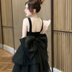 ชุดเดรส แต่งโบว์ ฟูฟ่อง สีดำ 2120 Size S BKK