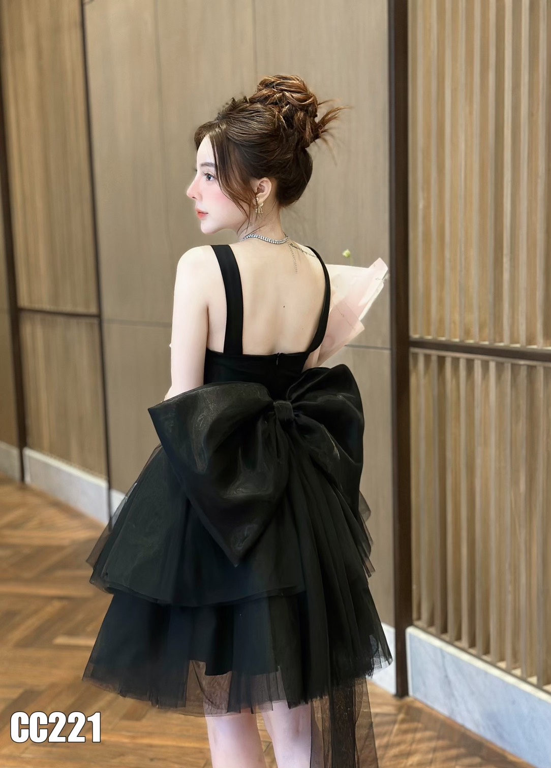 ชุดเดรส แต่งโบว์ ฟูฟ่อง สีดำ 2120 Size S BKK - Image 4