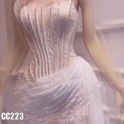 ชุดเดรส เกาะอก แต่งเพชร สีขาว 2124 Size S BKK