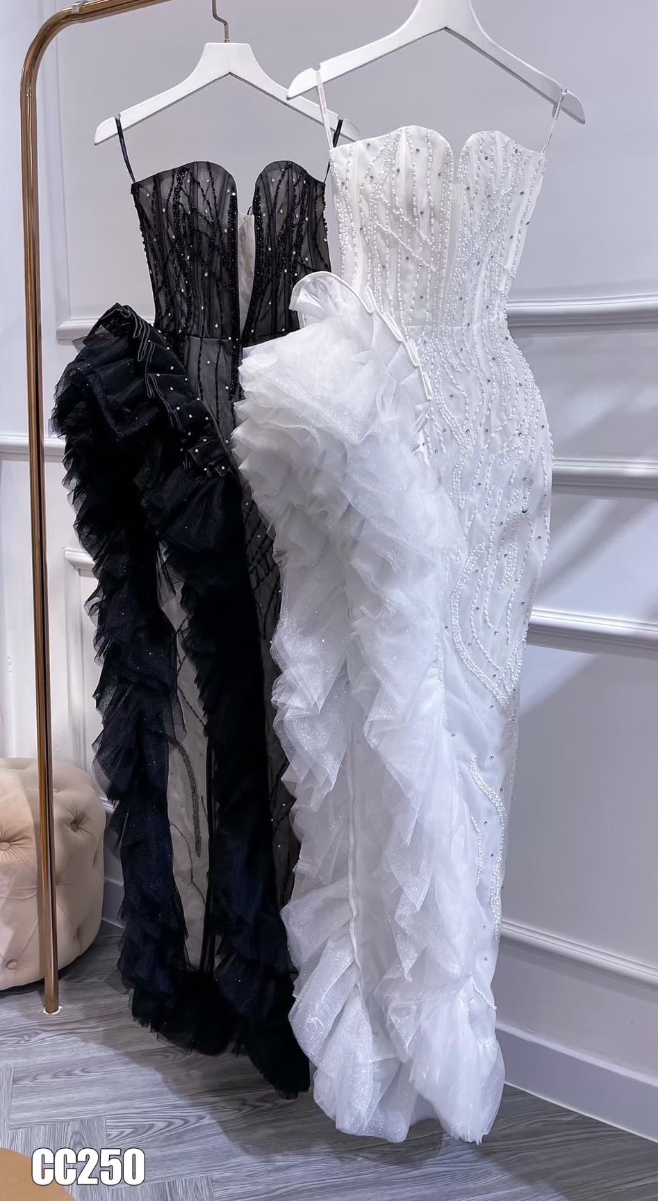 ชุดเดรส ราตรียาว แต่งมุก+เพชร สีดำ 3031 Size M BKK - Image 12