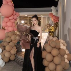 ชุดราตรียาว เกาะอก แต่งโบว์เพชร สีดำ 3029 Size M BKK