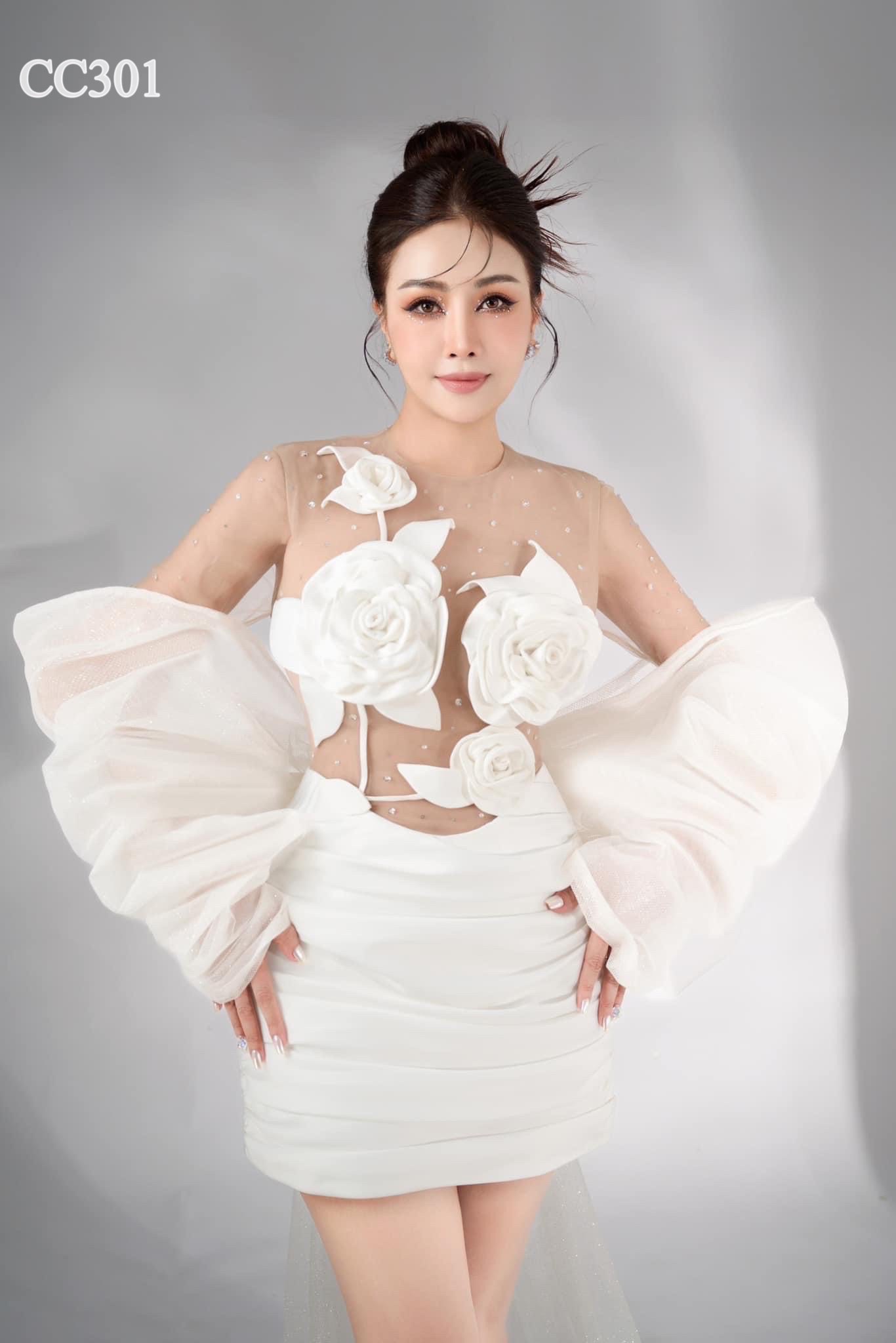 ชุดเดรส ชุดเจ้าสาว ซีทรู ดอกกุหลาบ สีขาว-ครีม 2117 Size M BKK - Image 4