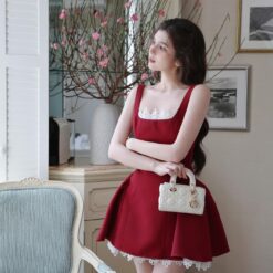 ชุดเดรส แต่งลูกไม้ สีแดง BRAND WABISABI 2148 Size S-M BKK