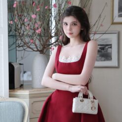ชุดเดรส แต่งลูกไม้ สีแดง BRAND WABISABI 2148 Size S-M BKK