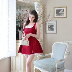 ชุดเดรส แต่งลูกไม้ สีแดง BRAND WABISABI 2148 Size S-M BKK