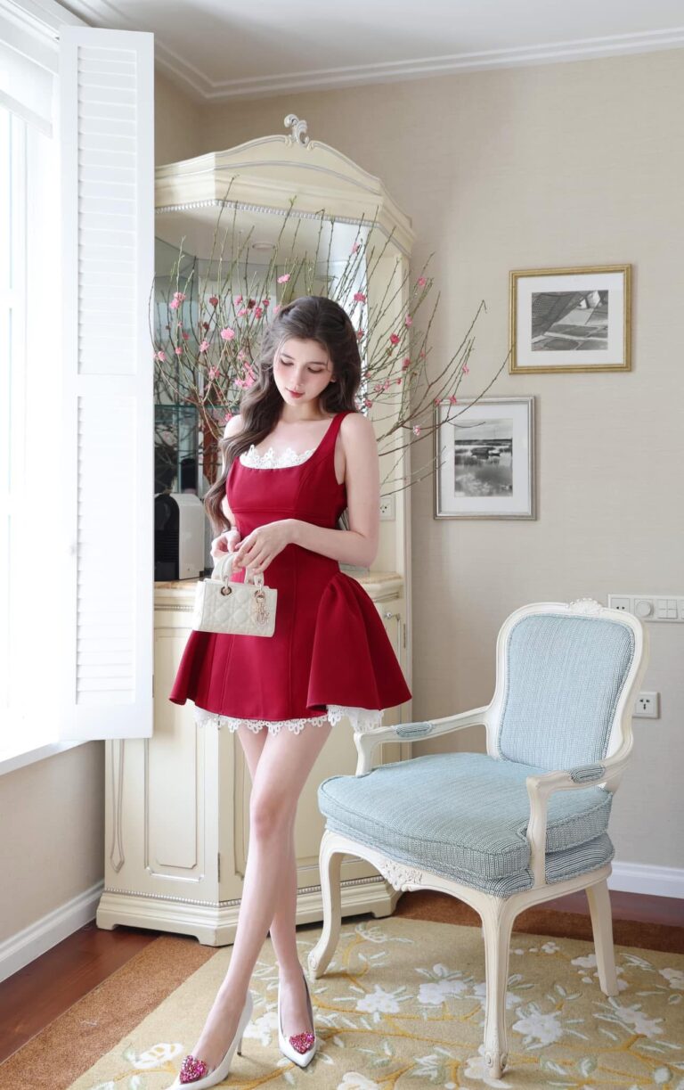 ชุดเดรส แต่งลูกไม้ สีแดง BRAND WABISABI 2148 Size S-M BKK - Image 4