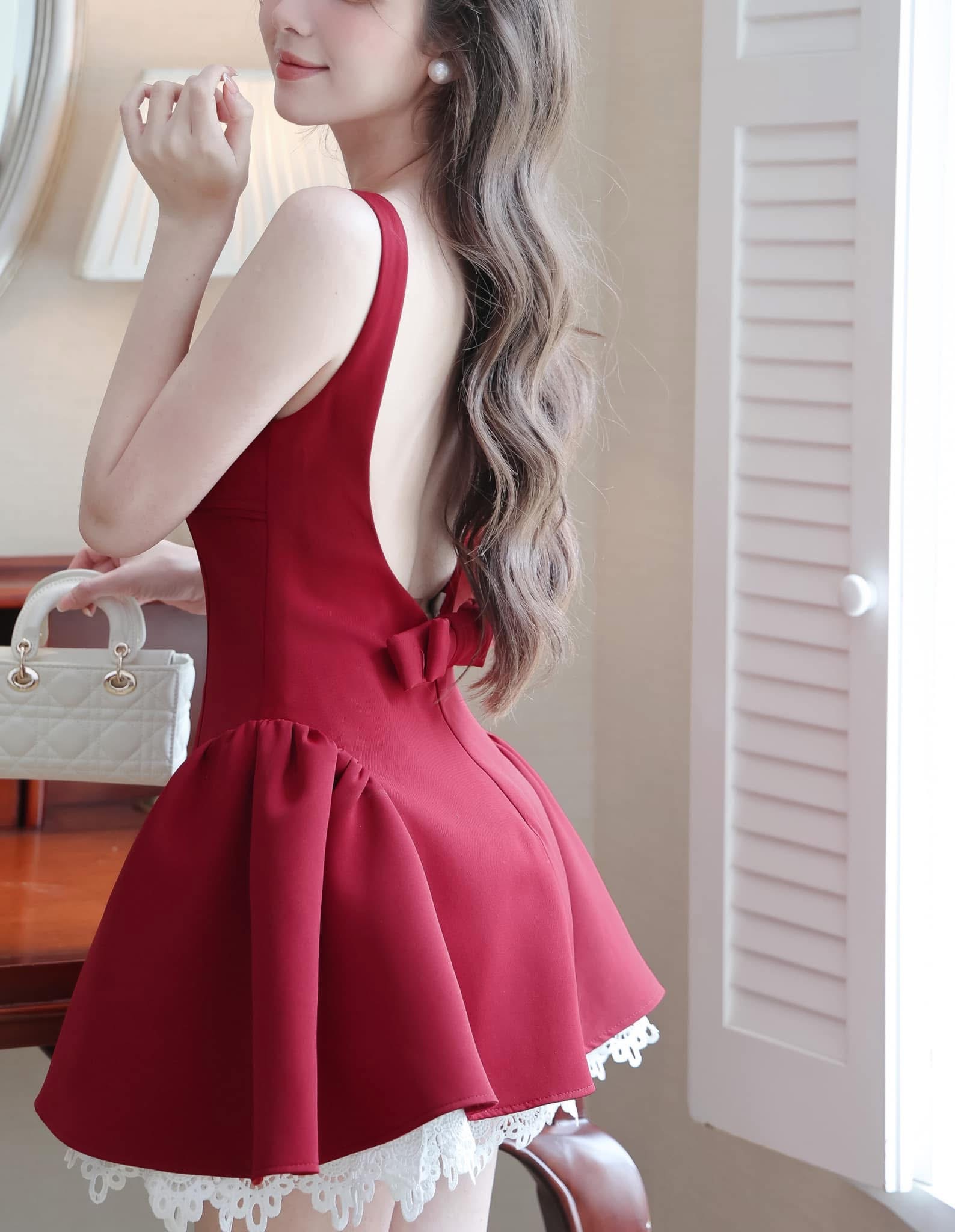 ชุดเดรส แต่งลูกไม้ สีแดง BRAND WABISABI 2148 Size S-M BKK - Image 5