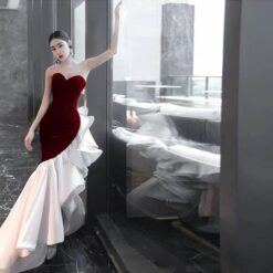 ชุดเดรส เกาะอก กลิตเตอร์ หางปลา สีแดง แบรนด์แท้ นำเข้า 3034 Size S-M BKK