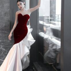 ชุดเดรส เกาะอก กลิตเตอร์ หางปลา สีแดง แบรนด์แท้ นำเข้า 3034 Size S-M BKK