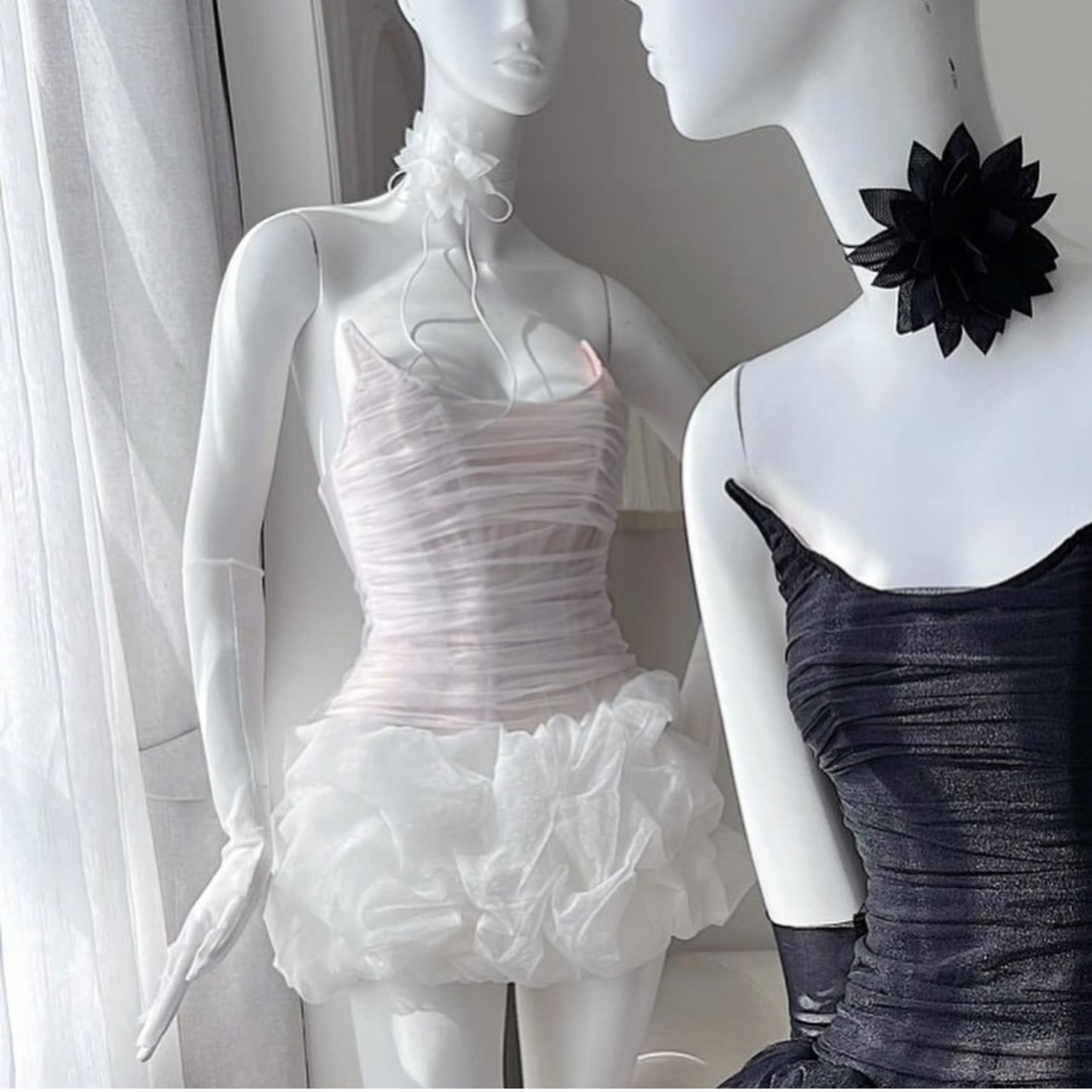 ชุดเดรส เกาะอก ถุงมือ+ดอก สีแดง สีดำ BRAND WABISABI 2142 Size S,M BKK - Image 7
