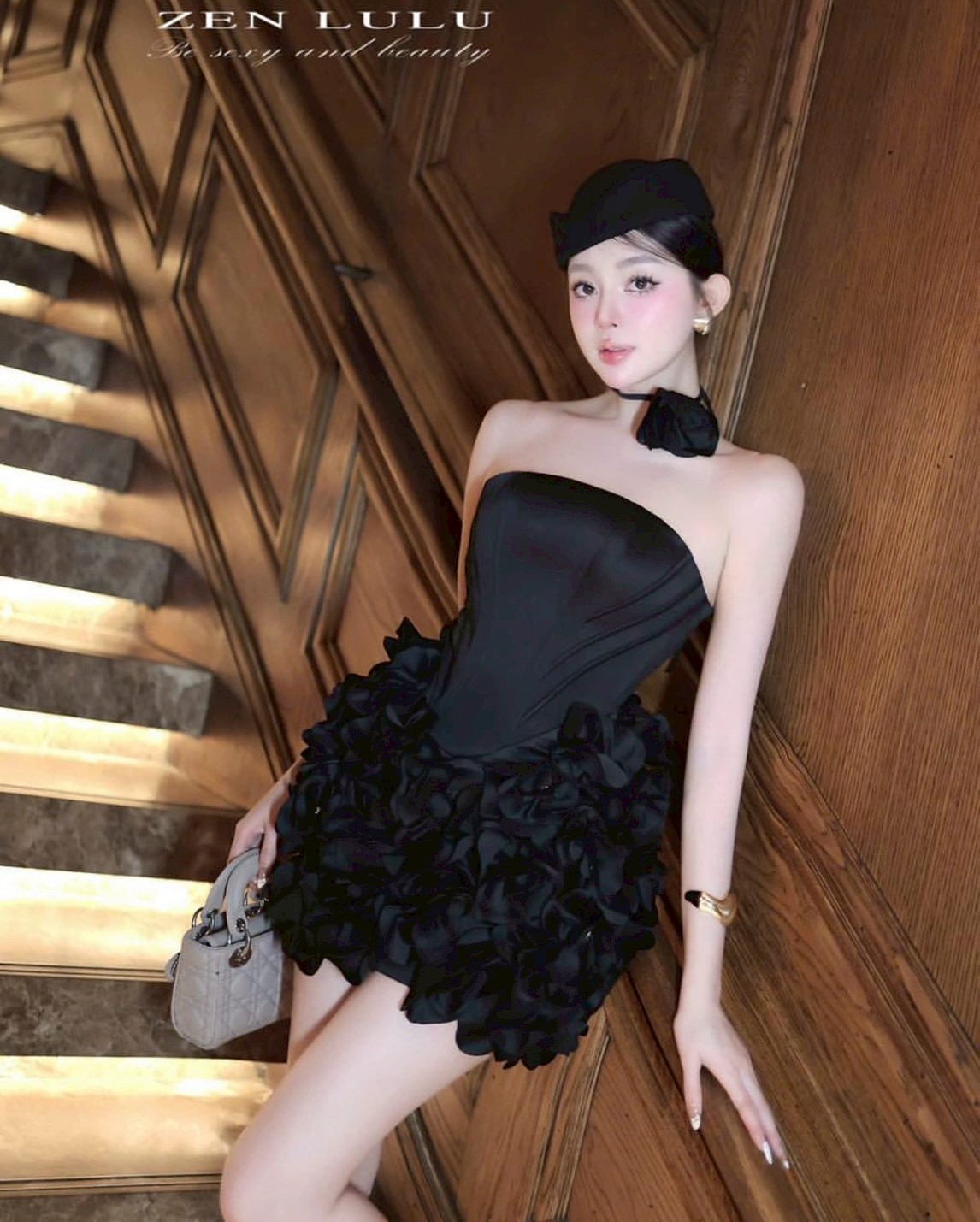 ชุดเดรส กุหลาบ ดำ ชมพู ZEN LULU 2190 SIZE S-M BKK