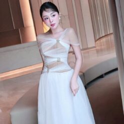 ชุดราตรี ปาดไหล่ สีขาว ZEN LULU 3067 SIZE S-M BKK