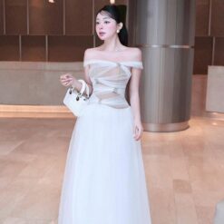 ชุดราตรี ปาดไหล่ สีขาว ZEN LULU 3067 SIZE S-M BKK