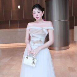 ชุดราตรี ปาดไหล่ สีขาว ZEN LULU 3067 SIZE S-M BKK