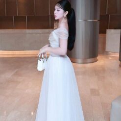 ชุดราตรี ปาดไหล่ สีขาว ZEN LULU 3067 SIZE S-M BKK