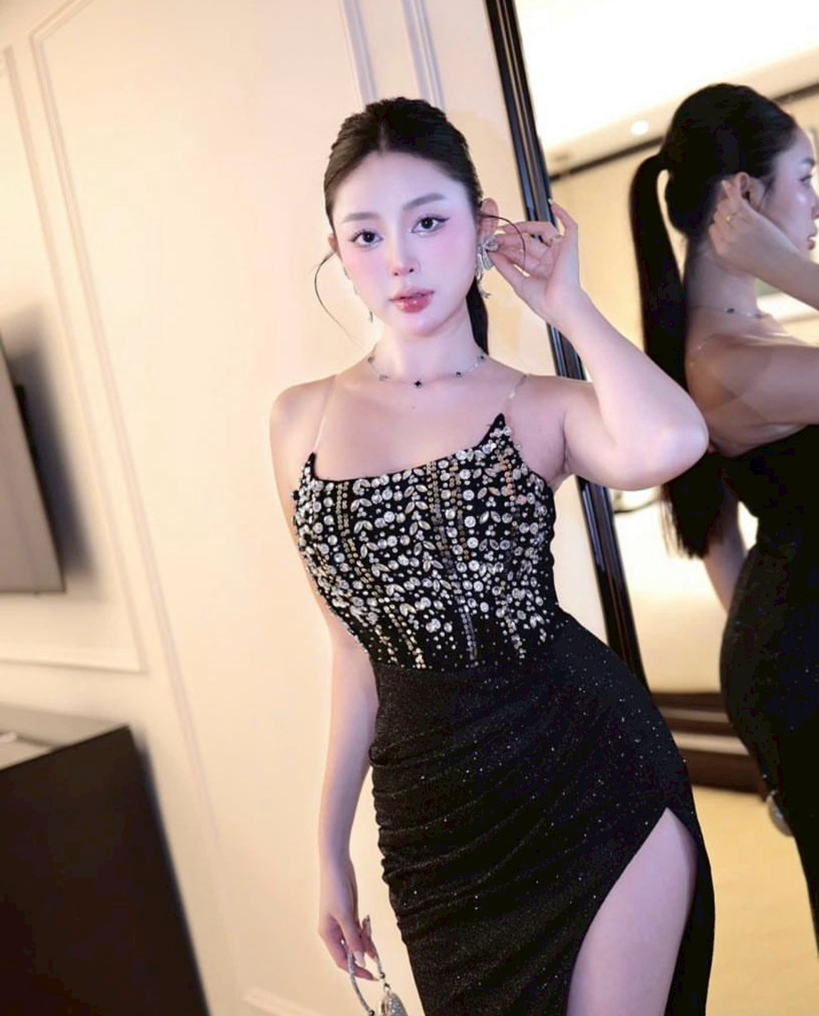 ชุดเดรส-ราตรี สีดำ เกาะอก แต่งเพรช ZEN LULU 3068 ZIZE S-M BKK - Image 3