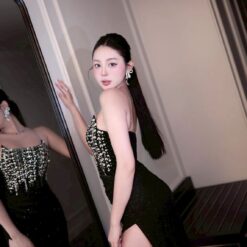 ชุดเดรส-ราตรี สีดำ เกาะอก แต่งเพรช ZEN LULU 3068 ZIZE S-M BKK