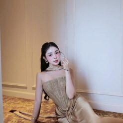ชุดเดรส-ราตรี เกาะอก สีครีมทอง สีขาว ZEN LULU 3069 SIZE S-M BKK