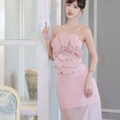 ชุดเซ็ท 2 ชิ้น เกาะอก สีชมพู ดอกกุหลาบ TRANALI 4021 SIZE S-M BKK