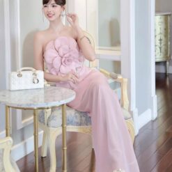 ชุดเซ็ท 2 ชิ้น เกาะอก สีชมพู ดอกกุหลาบ TRANALI 4021 SIZE S-M BKK