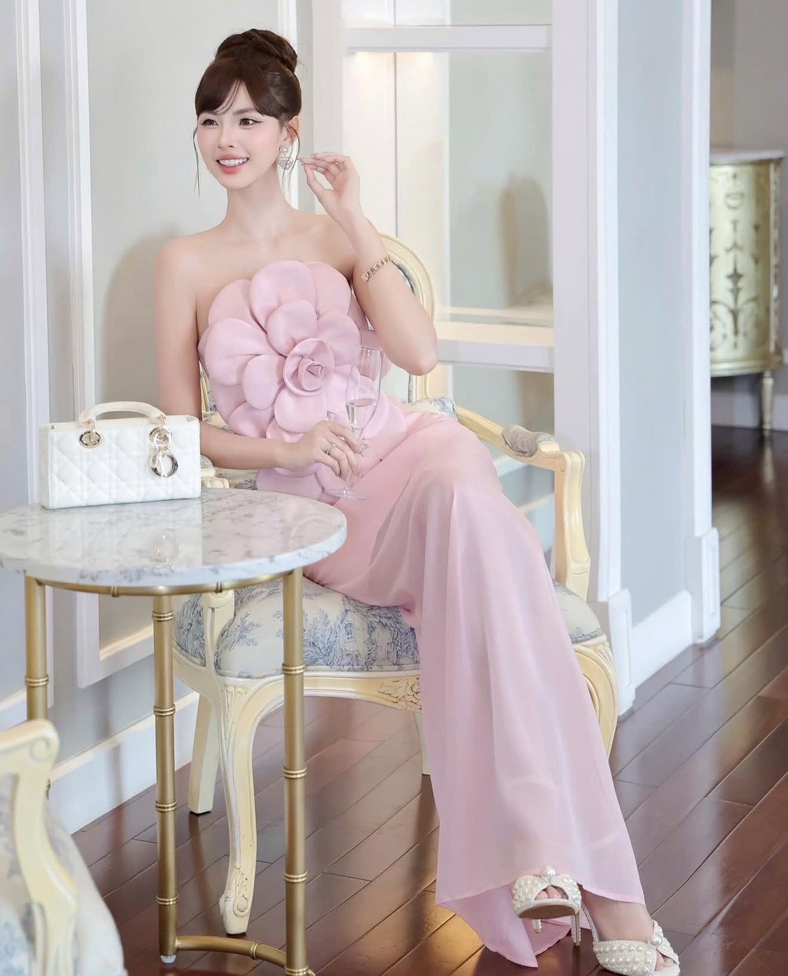 ชุดเซ็ท 2 ชิ้น เกาะอก สีชมพู ดอกกุหลาบ TRANALI 4021 SIZE S-M BKK - Image 3