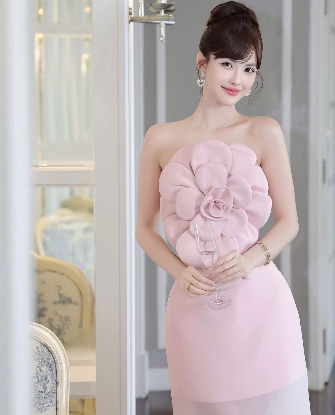 ชุดเซ็ท 2 ชิ้น เกาะอก สีชมพู ดอกกุหลาบ TRANALI 4021 SIZE S-M BKK - Image 4