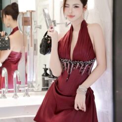ชุดเดรส คล้องคอ สีแดง  TRANALI 2205 SIZE S-M BKK
