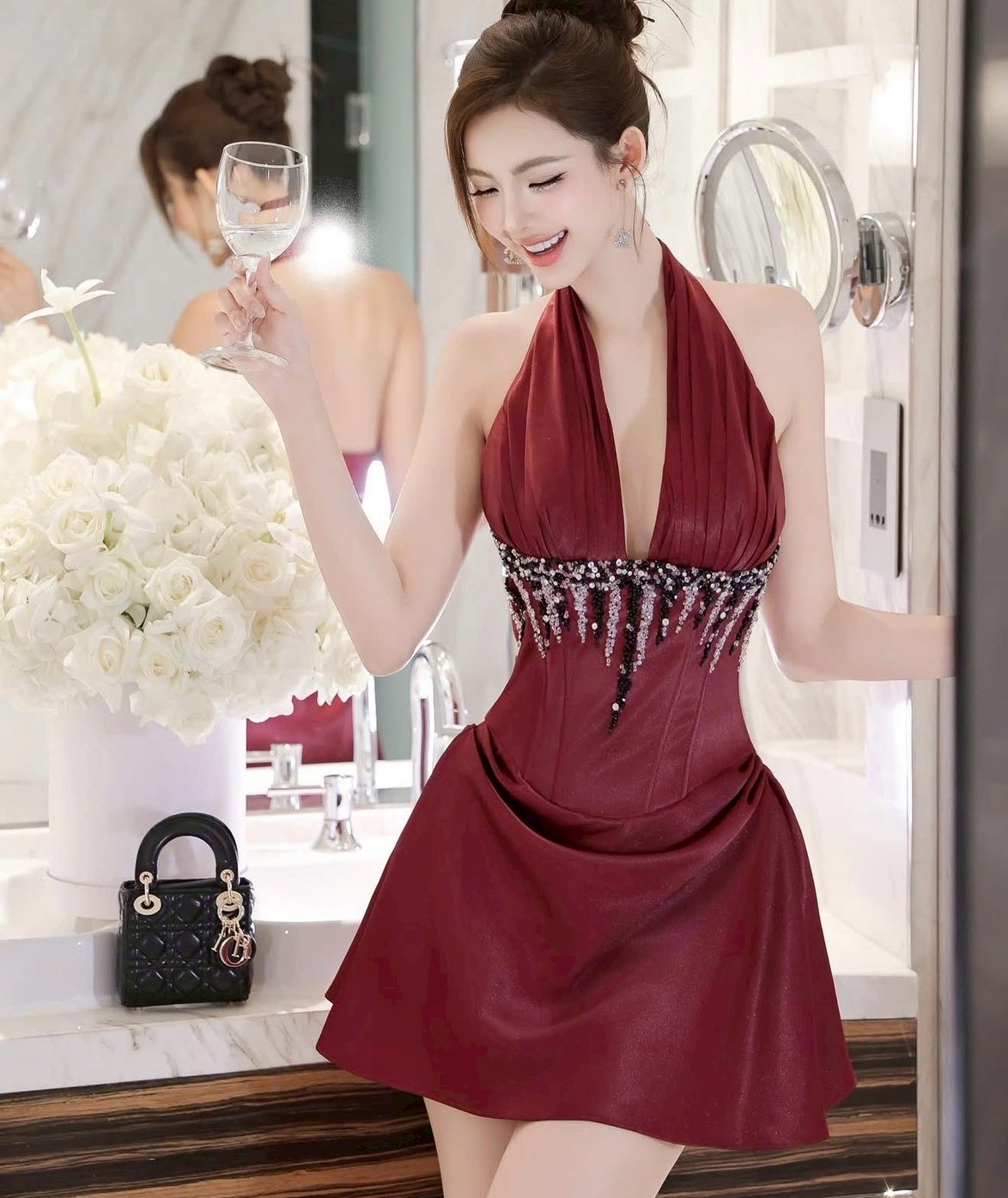 ชุดเดรส คล้องคอ สีแดง TRANALI 2205 SIZE S-M BKK - Image 4
