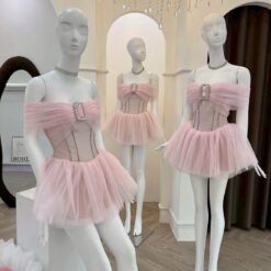 ชุดเดรส ปาดไหล่ แต่งเพรช  สีดำ ZEN LULU 2191 SIZE S-M BKK