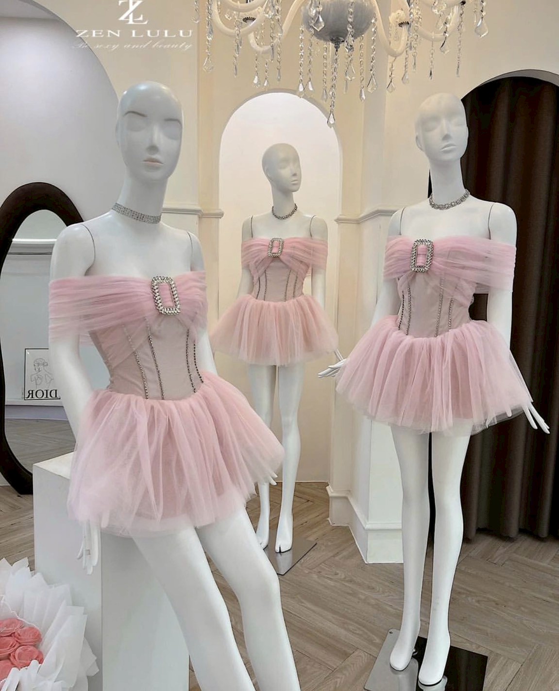 ชุดเดรส ปาดไหล่ แต่งเพรช สีดำ ZEN LULU 2191 SIZE S-M BKK - Image 3