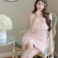 ชุดเดรส แต่งโบว์ สีชมพู TRANALI 2208 SIZE S-M BKK