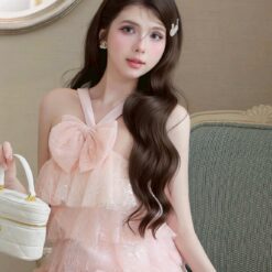ชุดเดรส แต่งโบว์ สีชมพู TRANALI 2208 SIZE S-M BKK
